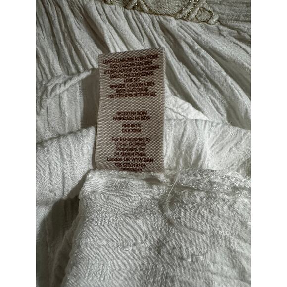 Free People Ivory Boho Gauze Button Front Blouse With Metallic Embroidery Size M - Picture 6 of 6